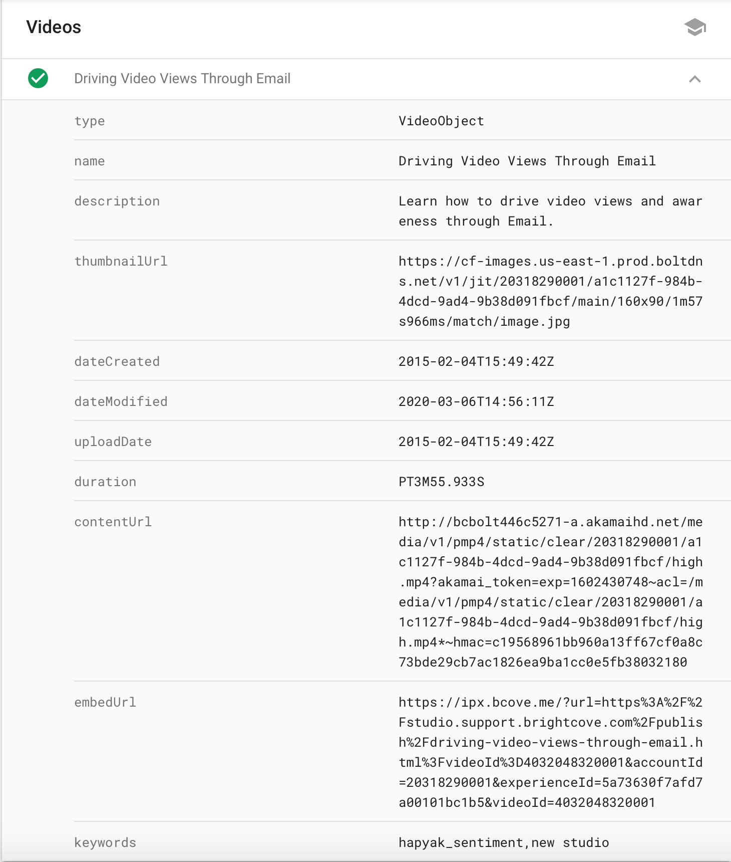 Umfangreiche Testvideoinformationen